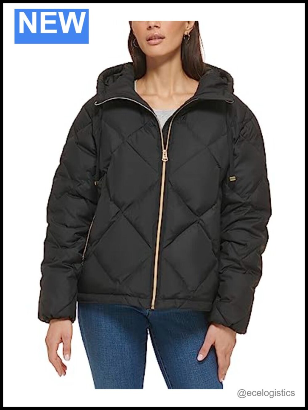 Quilted Down Puffer Jacket Cropped Essential Diamond Long Sleeve